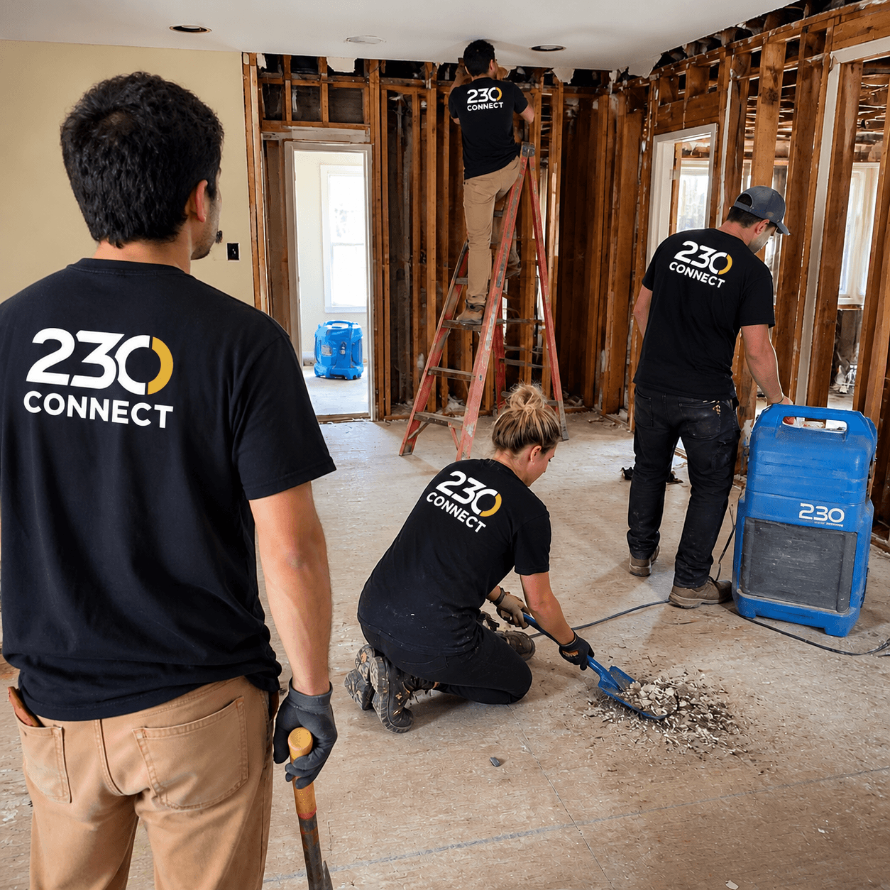 230 Connect crew on site during a live property restoration project